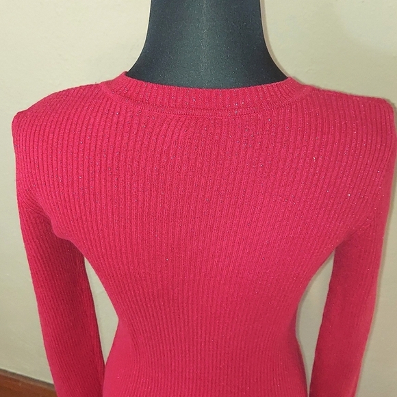 Juniors Basic Editions Red Long Sleeve Glitter Stretch Sweater - Picture 5 of 6